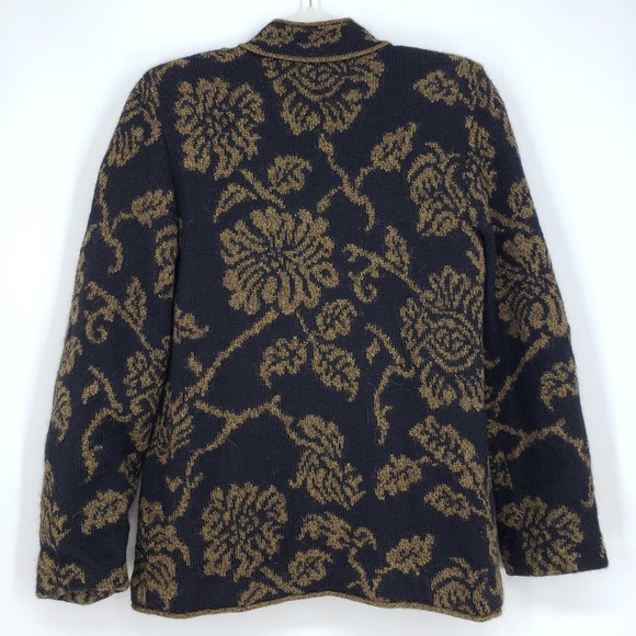 Peruvian Connection Cardigan Sweater Jacket XS Alpaca Asian Floral Black Brown - Picture 2 of 9